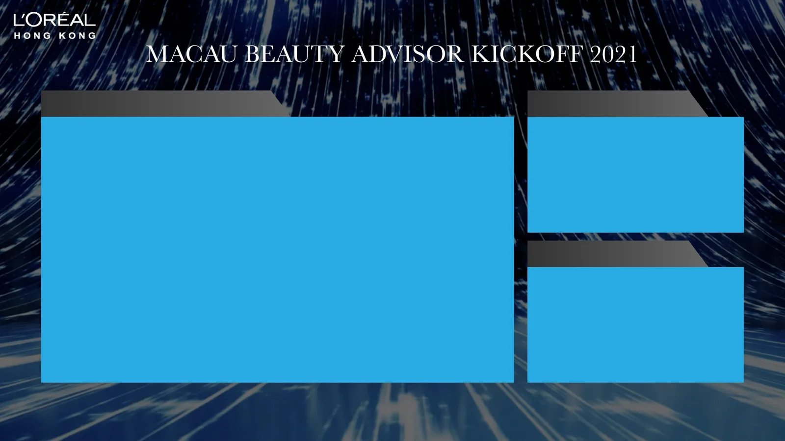 Live broadcast layout combining the theatre camera and presentation feeds