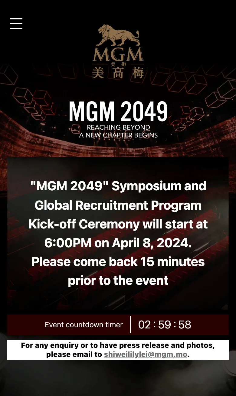 Mobile countdown screen in English